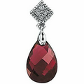 14K White Gold 12x8mm Pear Shaped Genuine Brazilian Garnet and .04 CTW Diamond Pendant